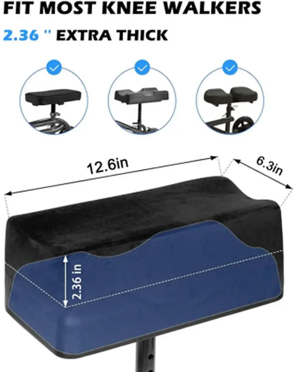 Knee Scooter Cushion Cover Memory Foam Pad for Comfort 2.36 Inch Thick Knee